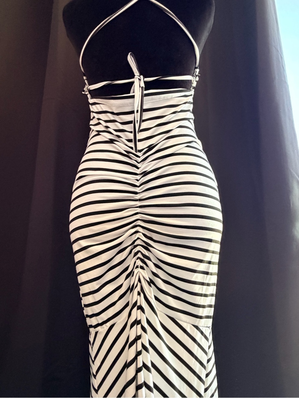 Striped White and Black Maxi Dress - Sleeveless Halter Style - Picture 4 of 10